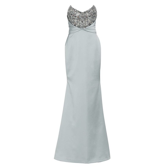 Pamella Roland Strapless Bead-Embroidered Satin Gown. Sz 8 - Picture 5 of 11